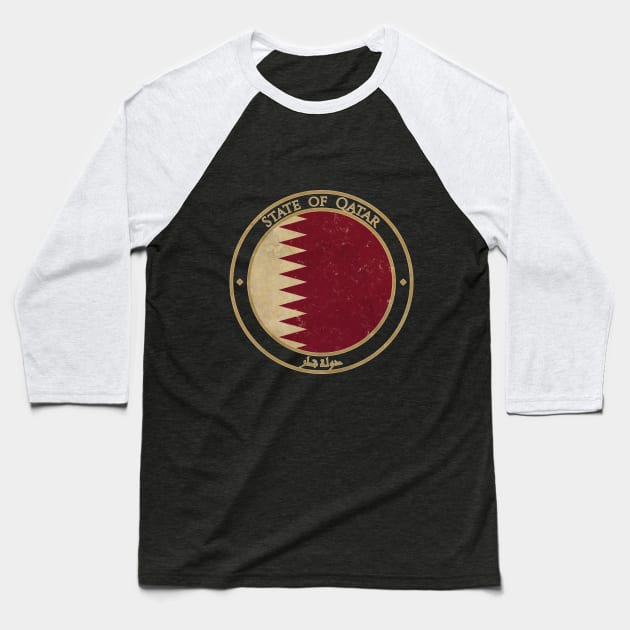 Vintage State of Qatar Asia Asian Flag Baseball T-Shirt by DragonXX